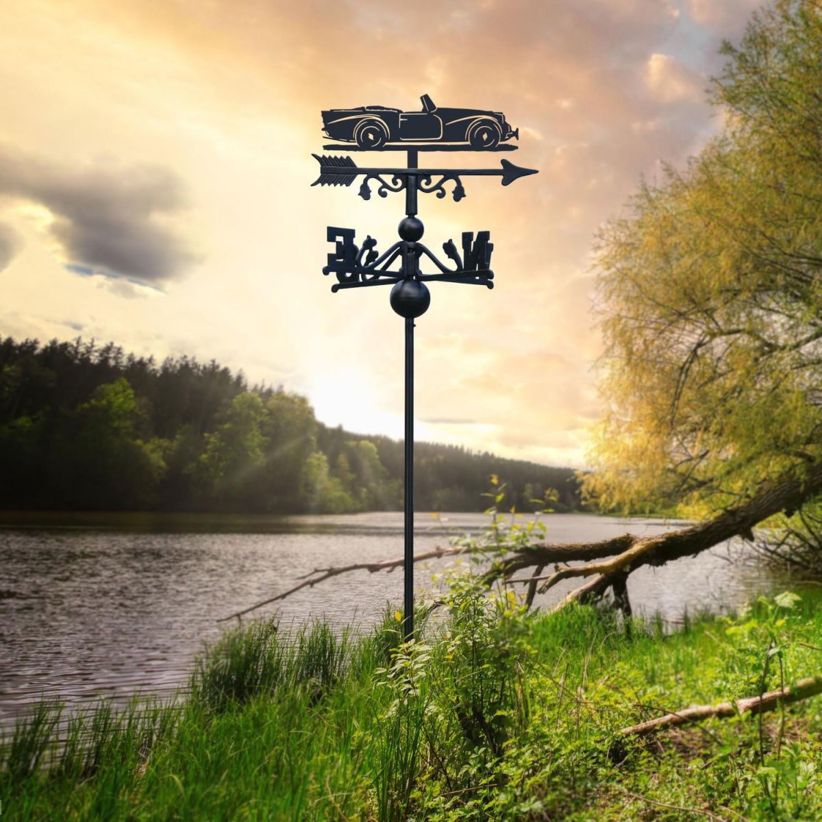 SP250 Daimler Free Standing Weathervane at Sunset