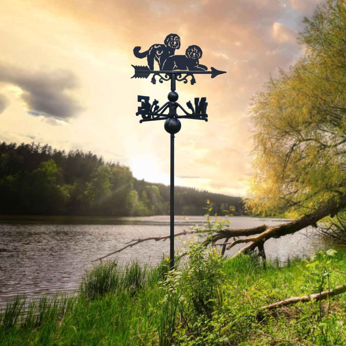 Two Cockapoos Free Standing Weathervane in Situ Two Cockapoos Free Standing Weathervane in Situ