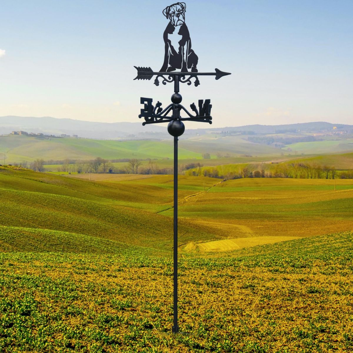 Free Standing Weathervane with Boxer Dog Motif Free Standing Weathervane with Boxer Dog Motif