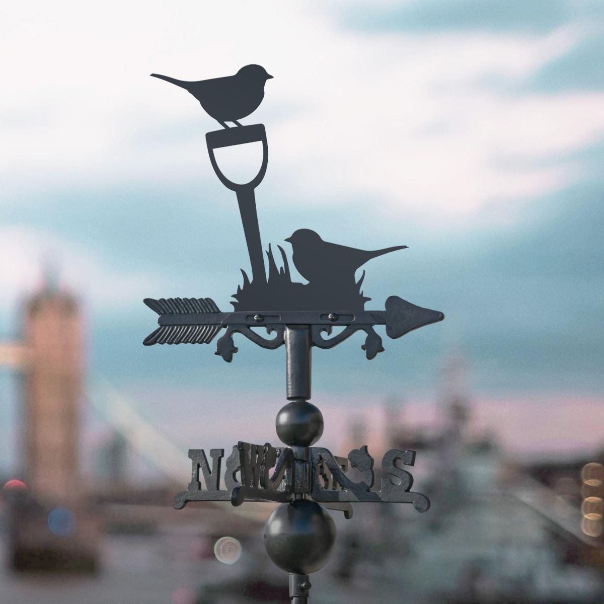 Pair of Robins on Miniature Weathervane in Situ