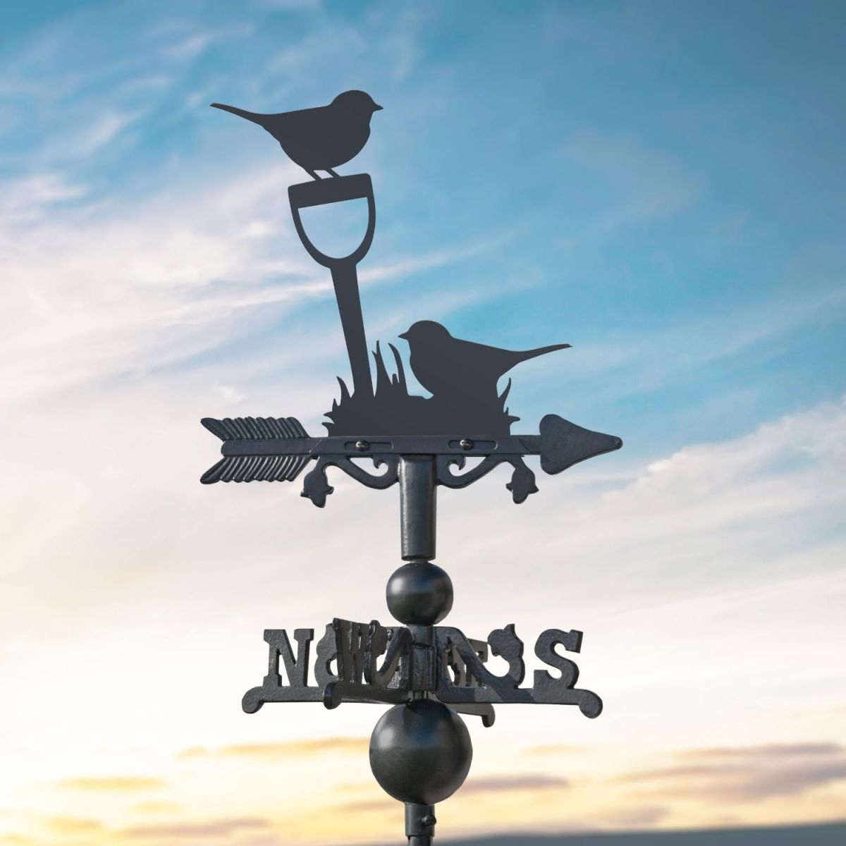 Pair of Robins on Miniature Weathervane at Dusk