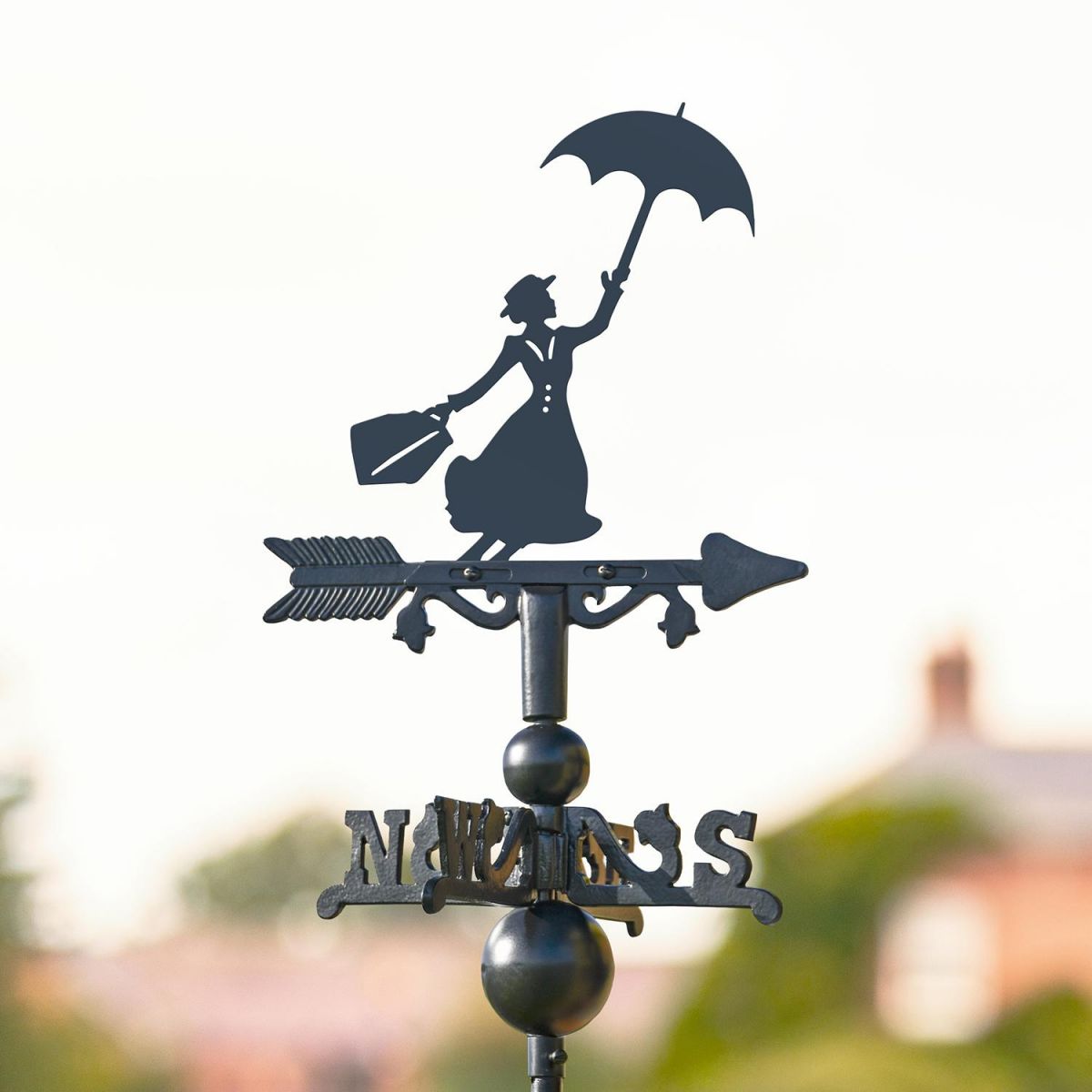 Mary Poppins Miniature Weathervane in Situ in the Garden