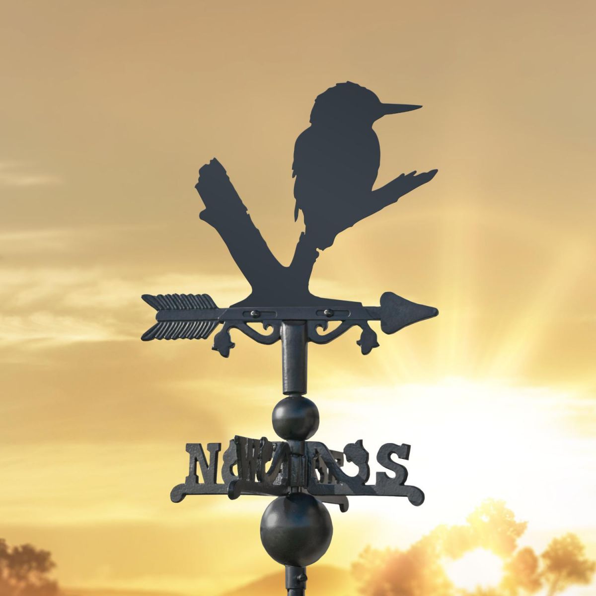 Kingfisher on Miniature Weathervane at Sunset