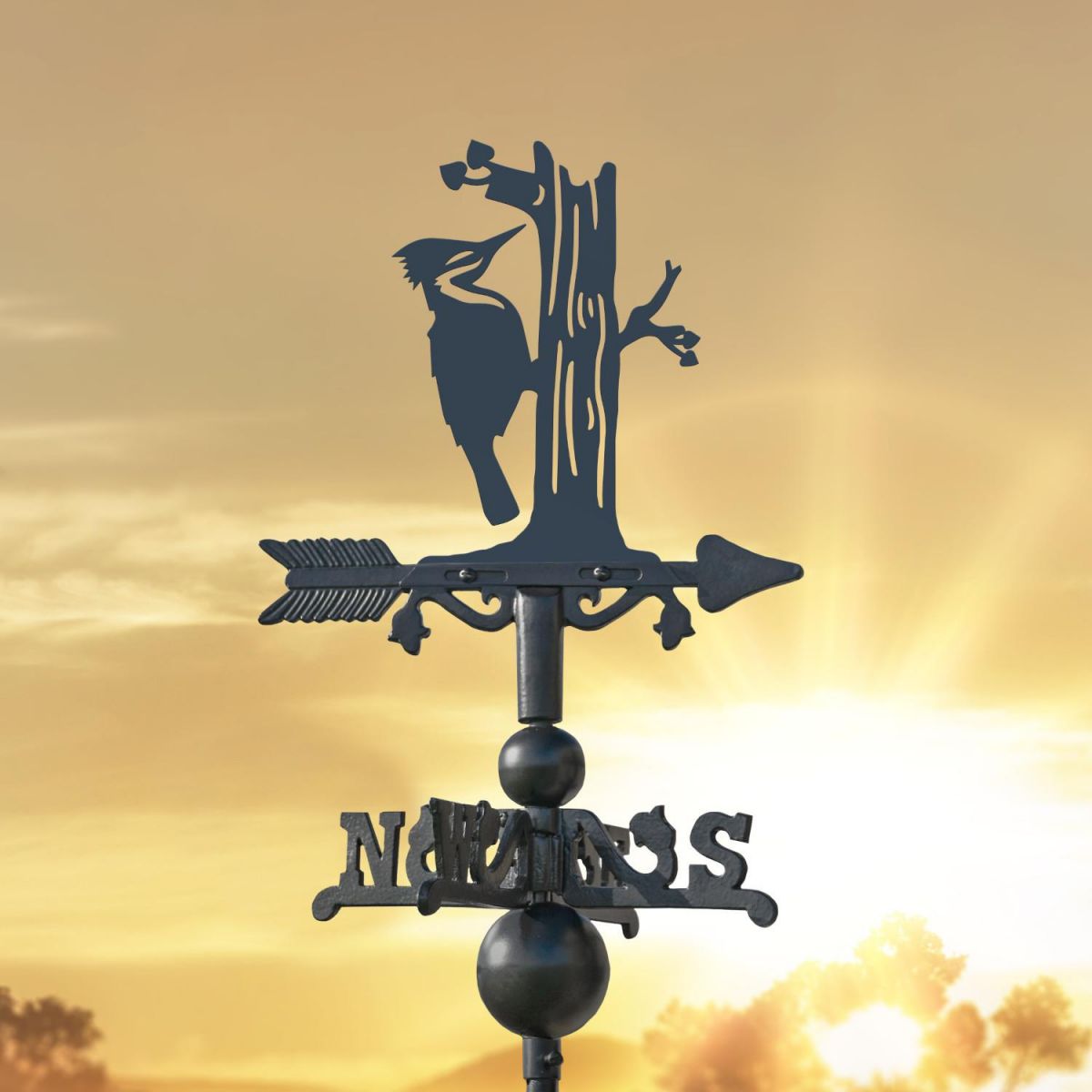 Woodpecker on Miniature Weathervane at Sunset Woodpecker on Miniature Weathervane at Sunset