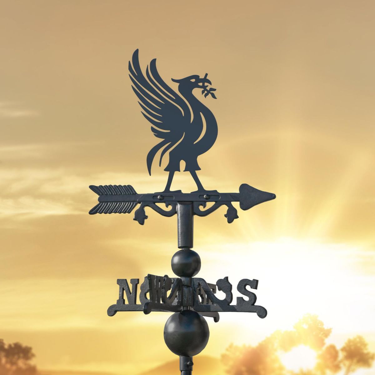 Liver Bird on Miniature Weathervane at Sunset Liver Bird on Miniature Weathervane at Sunset