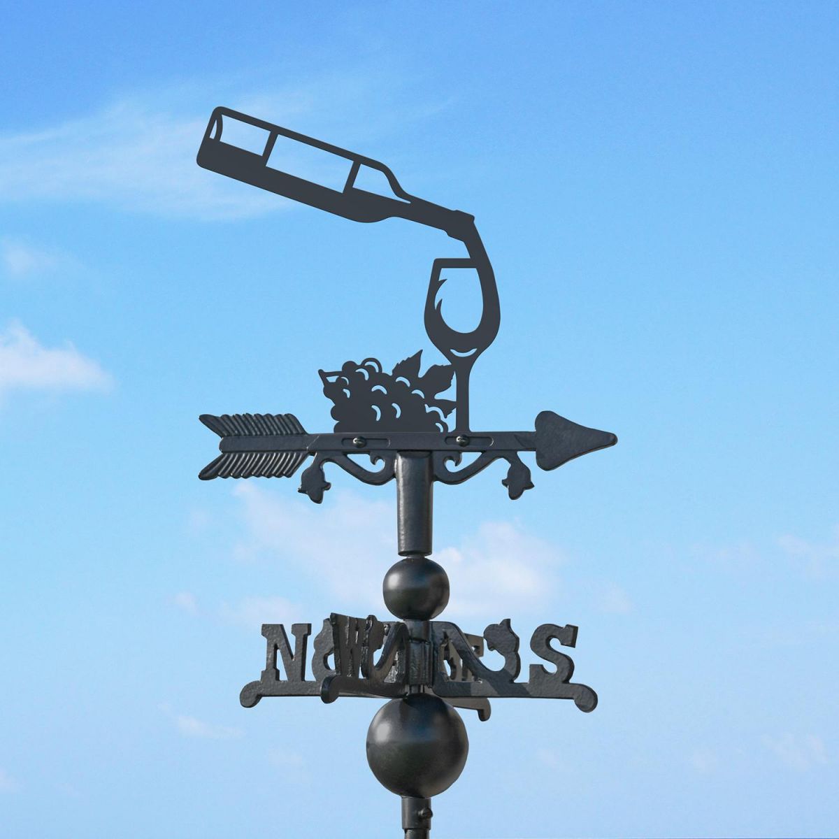 Wine Bottle & Glass Miniature Weathervane in Use Outdoors