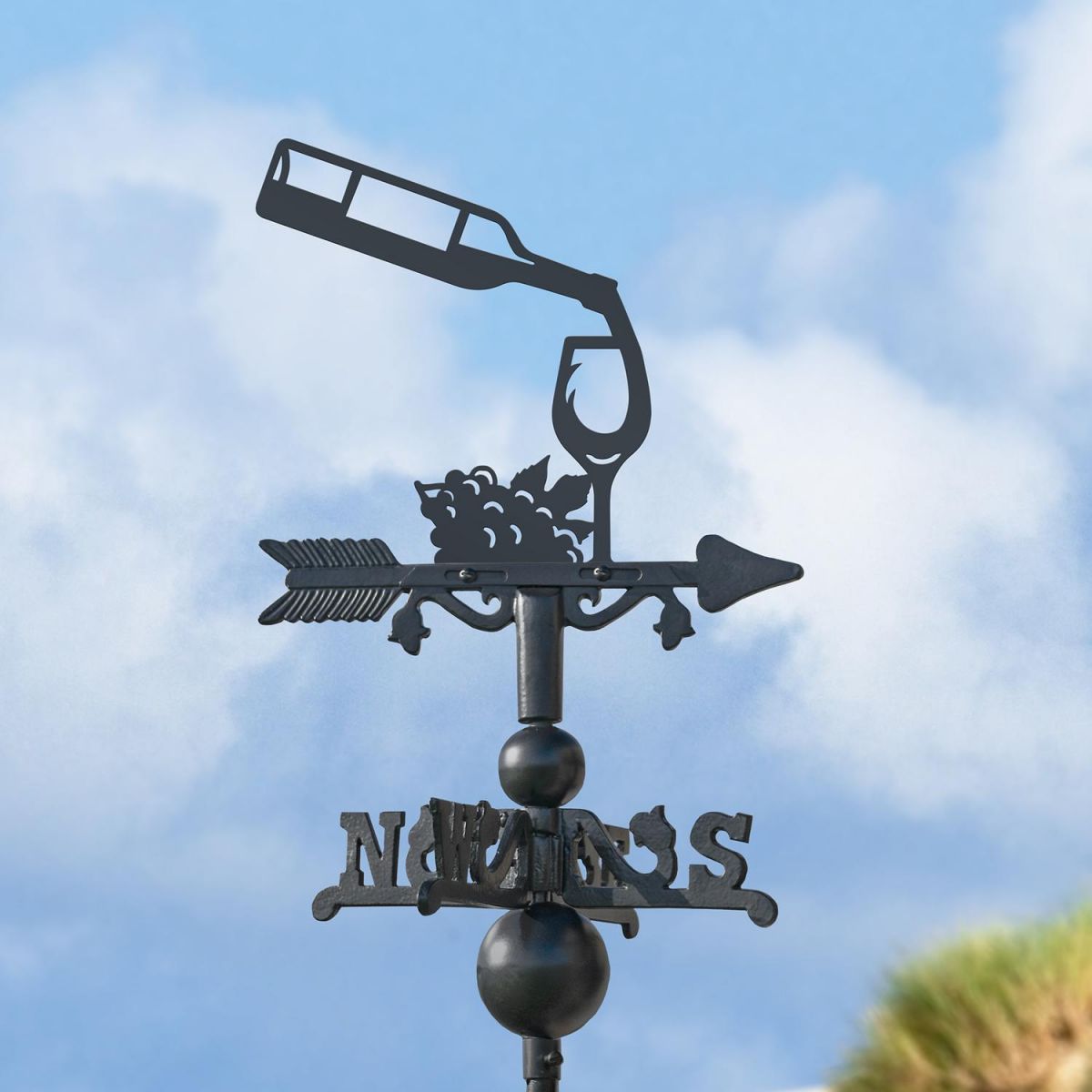 Wine Bottle & Glass Miniature Weathervane with a Blue Sky