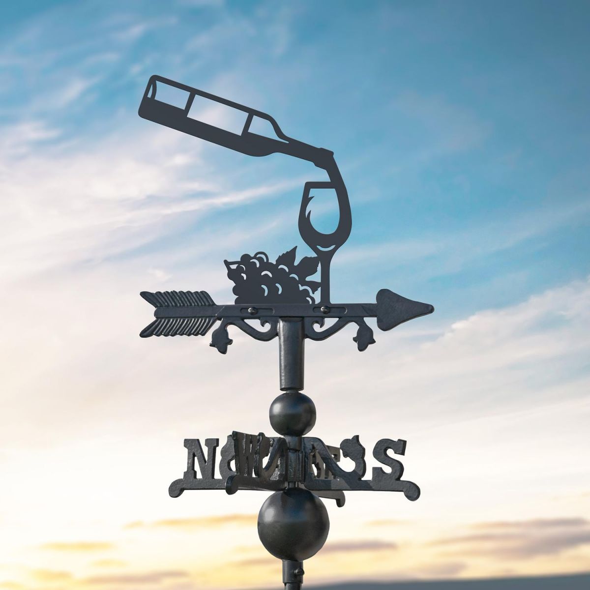 Wine Bottle & Glass Miniature Weathervane in Situ