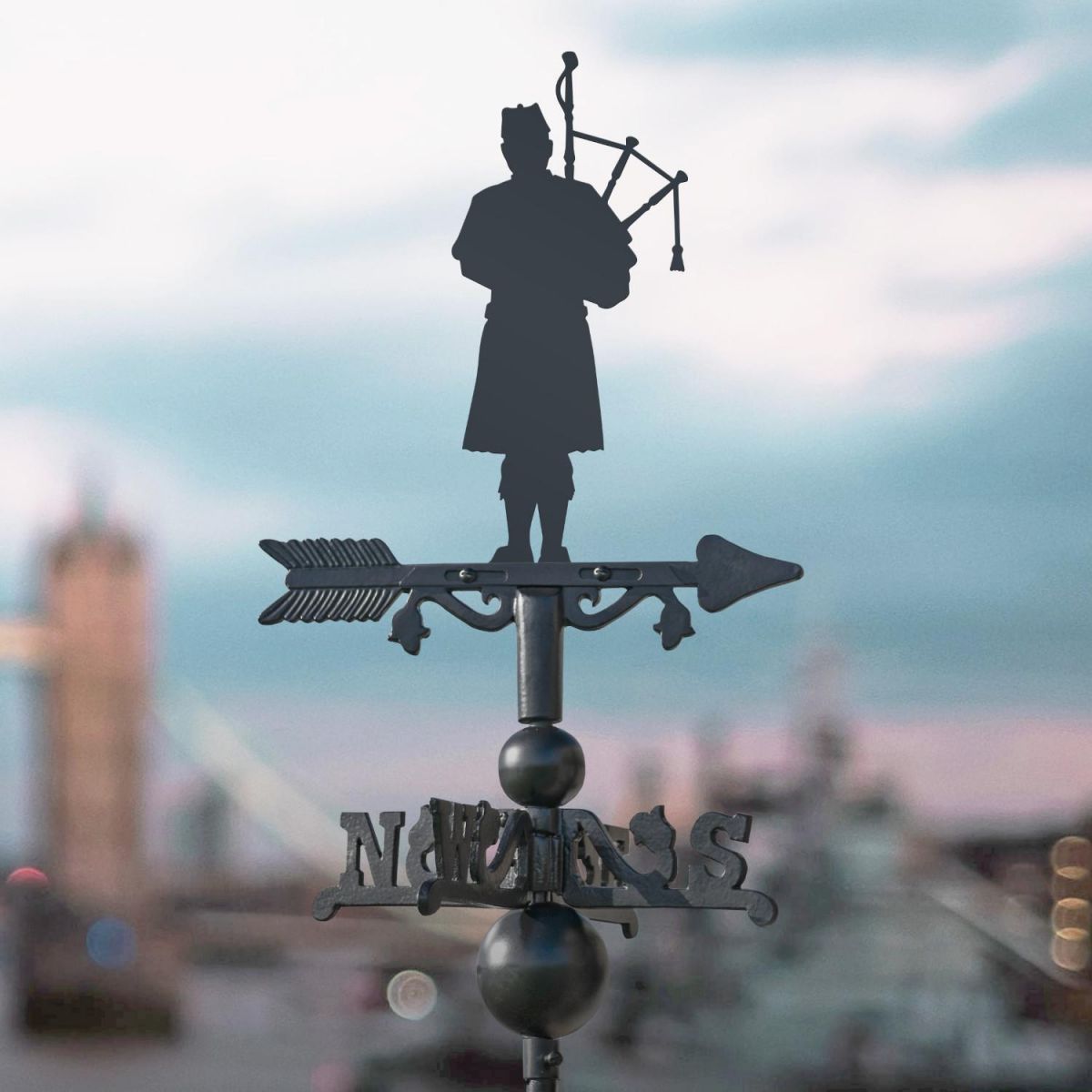 Scottish Bagpiper on Miniature Weathervane in Situ