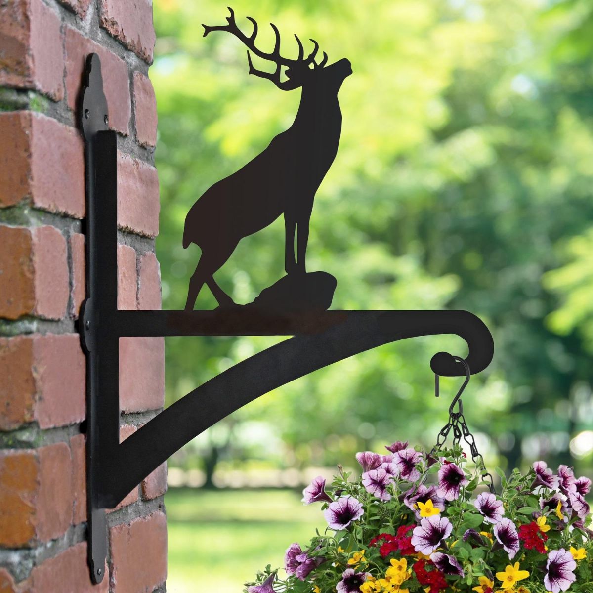 Stag Hanging Basket Bracket in Garden