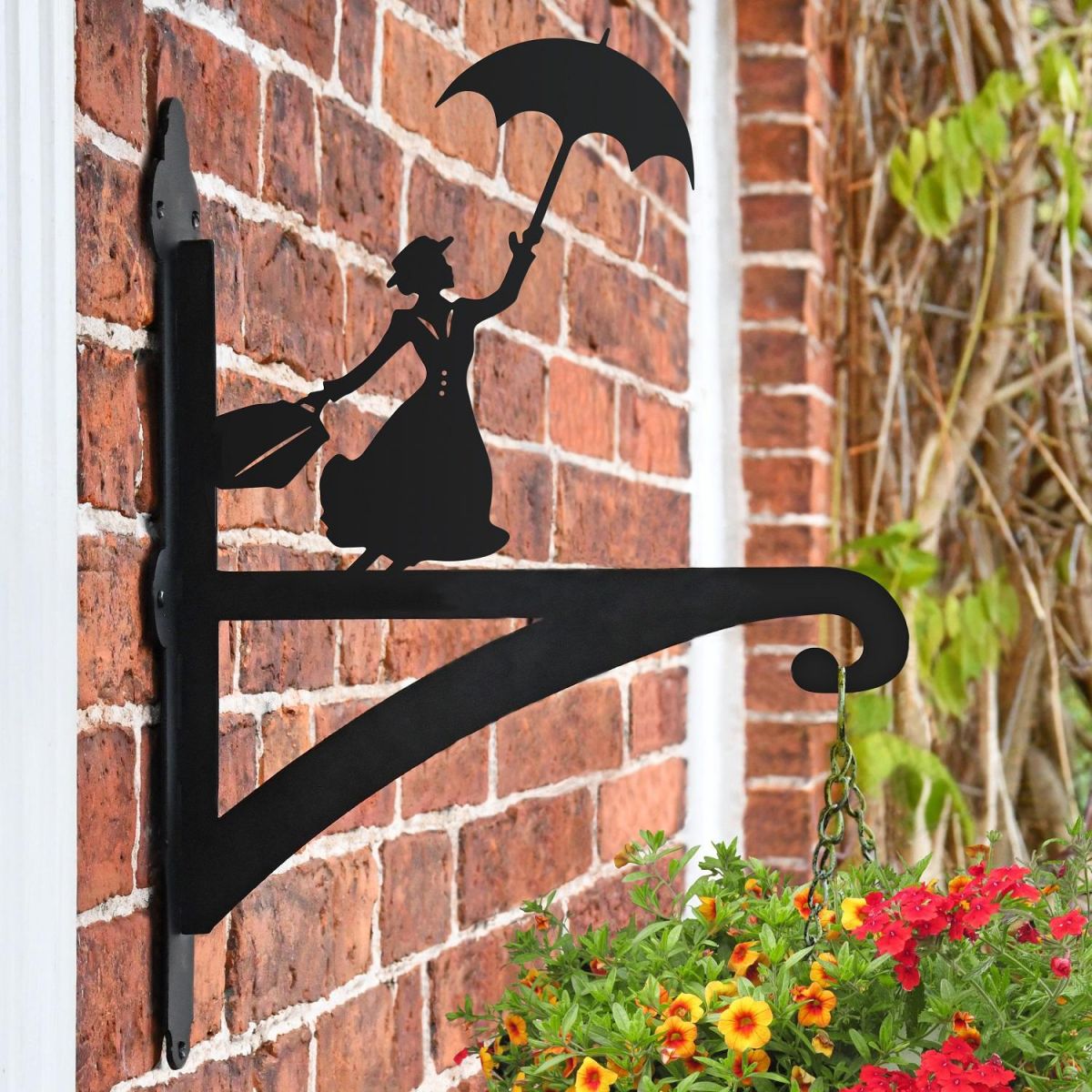 Mary Poppins Hanging Basket Bracket in Situ on a Brick Wall