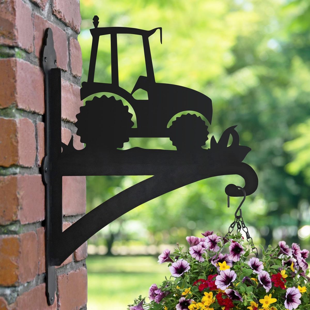 Farming Tractor Hanging Basket Bracket in Situ on a Brick Wall
