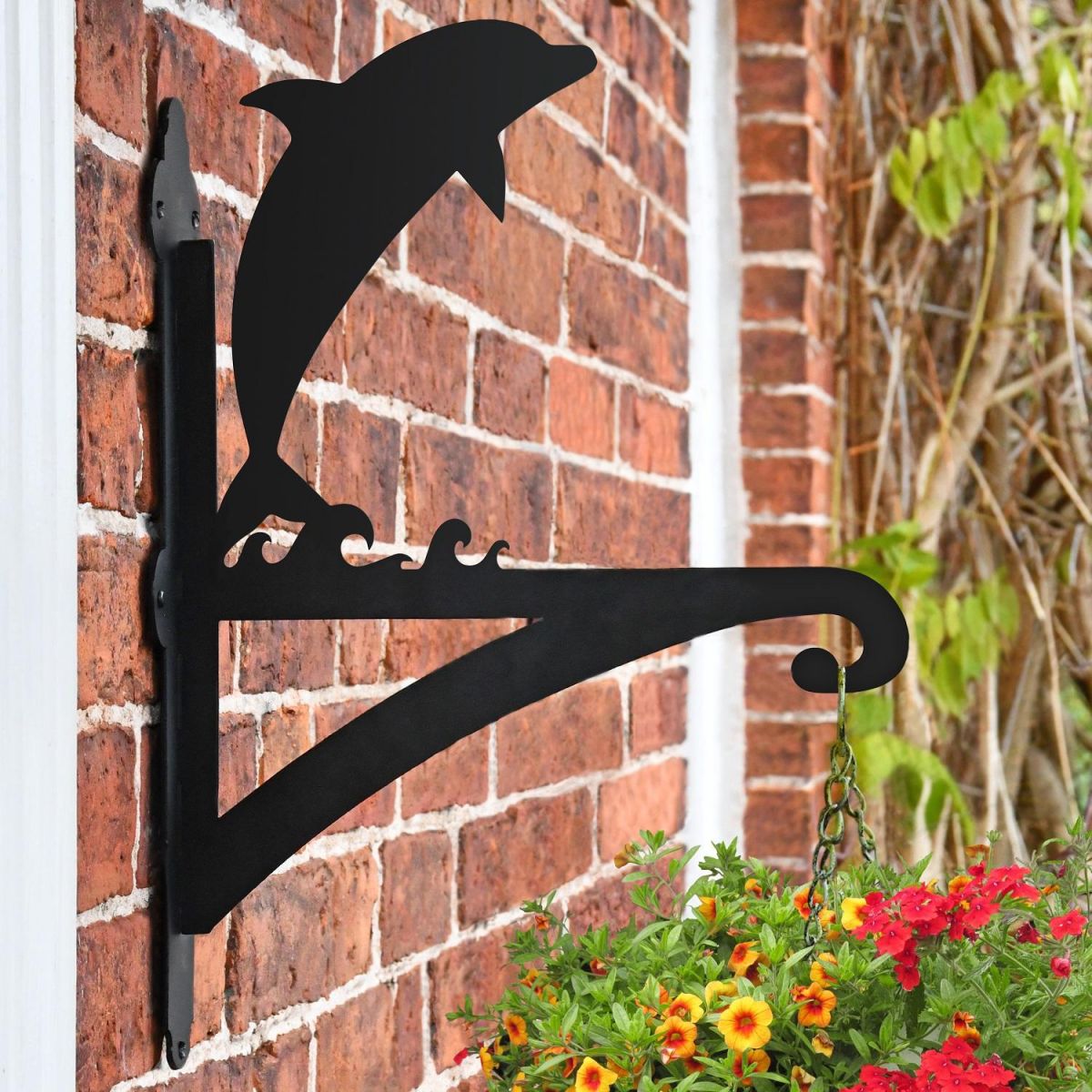 Dolphin Hanging Basket Bracket Finished in Black