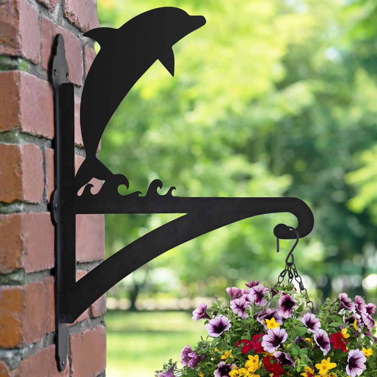 Dolphin Hanging Basket Bracket in Garden