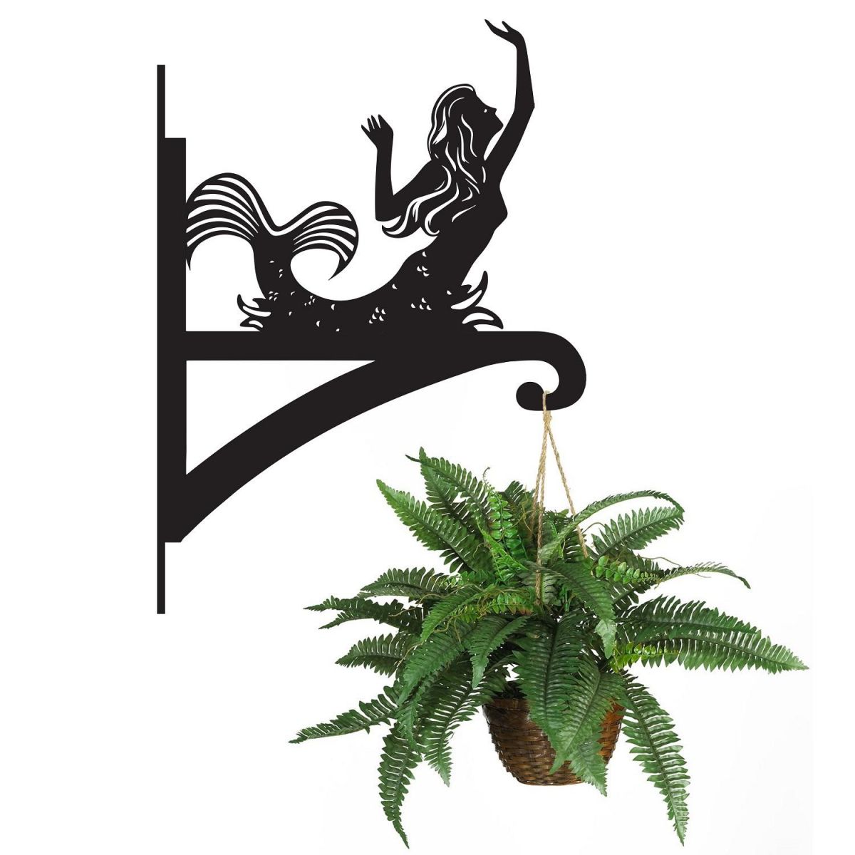 Mermaid Hanging Basket Bracket Holding a Plant
