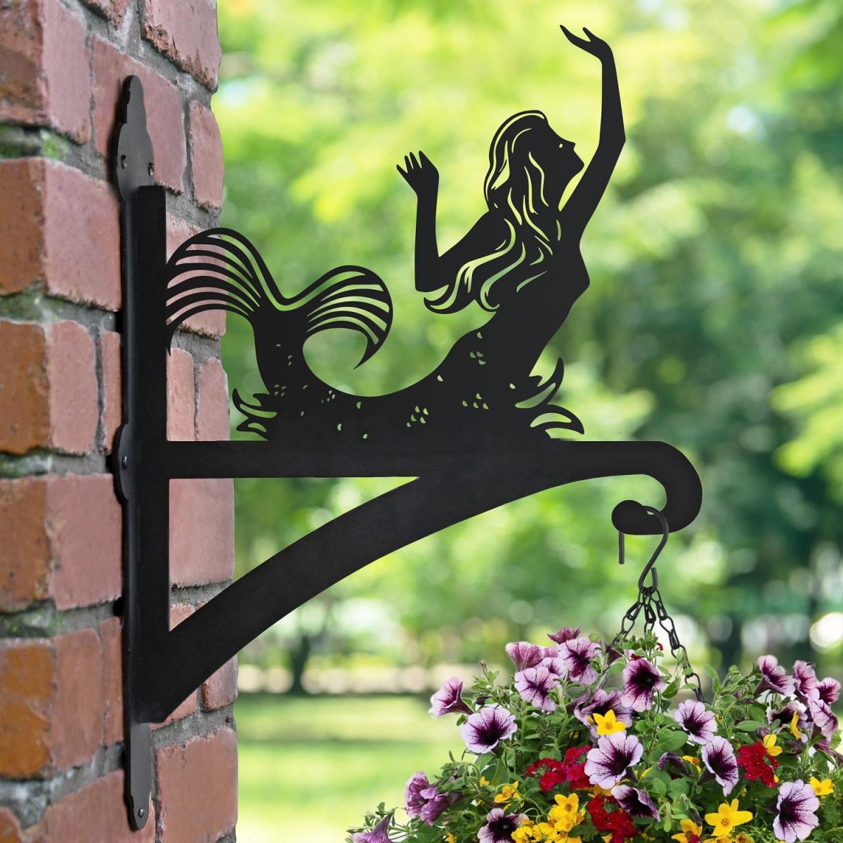Mermaid Hanging Basket Bracket Finished in Black