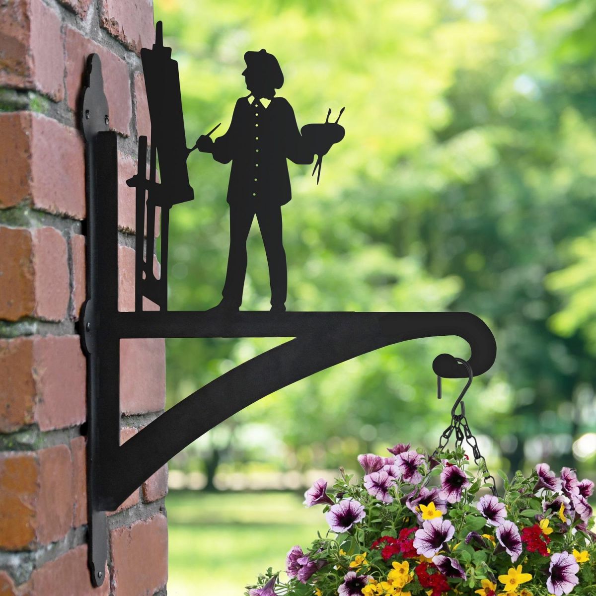 Artist Hanging Basket Bracket in Situ on a Brick Wall