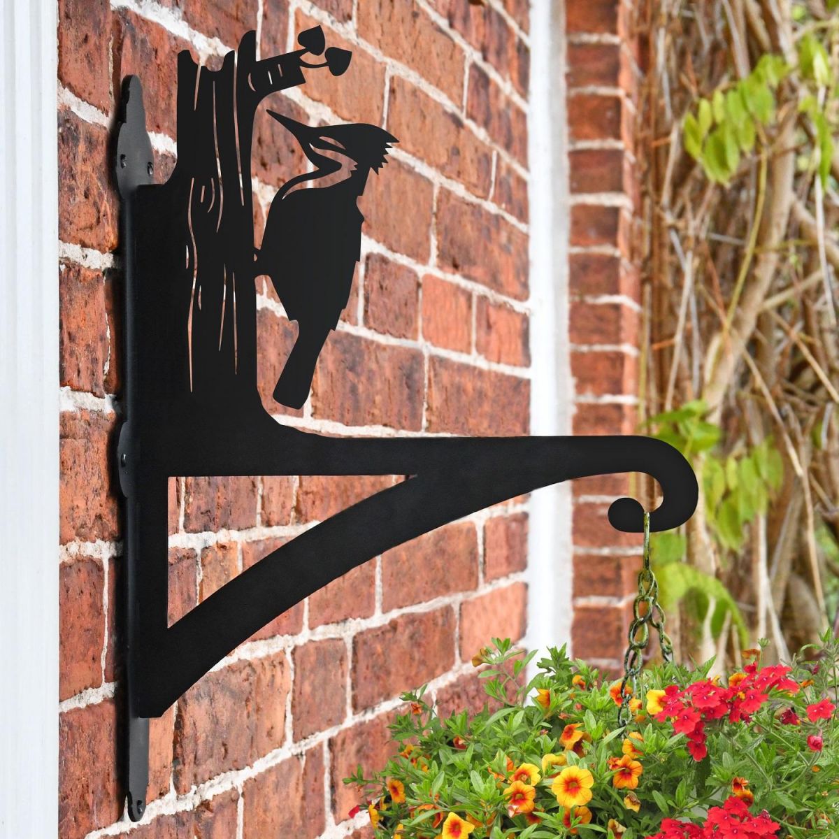 Woodpecker Hanging Basket Bracket in Situ on a Brick Wall