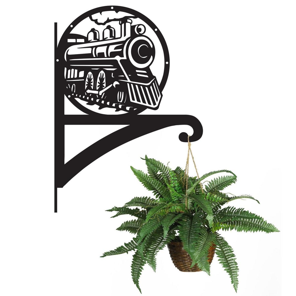 Steam Train Hanging Basket Bracket Holding a Plant