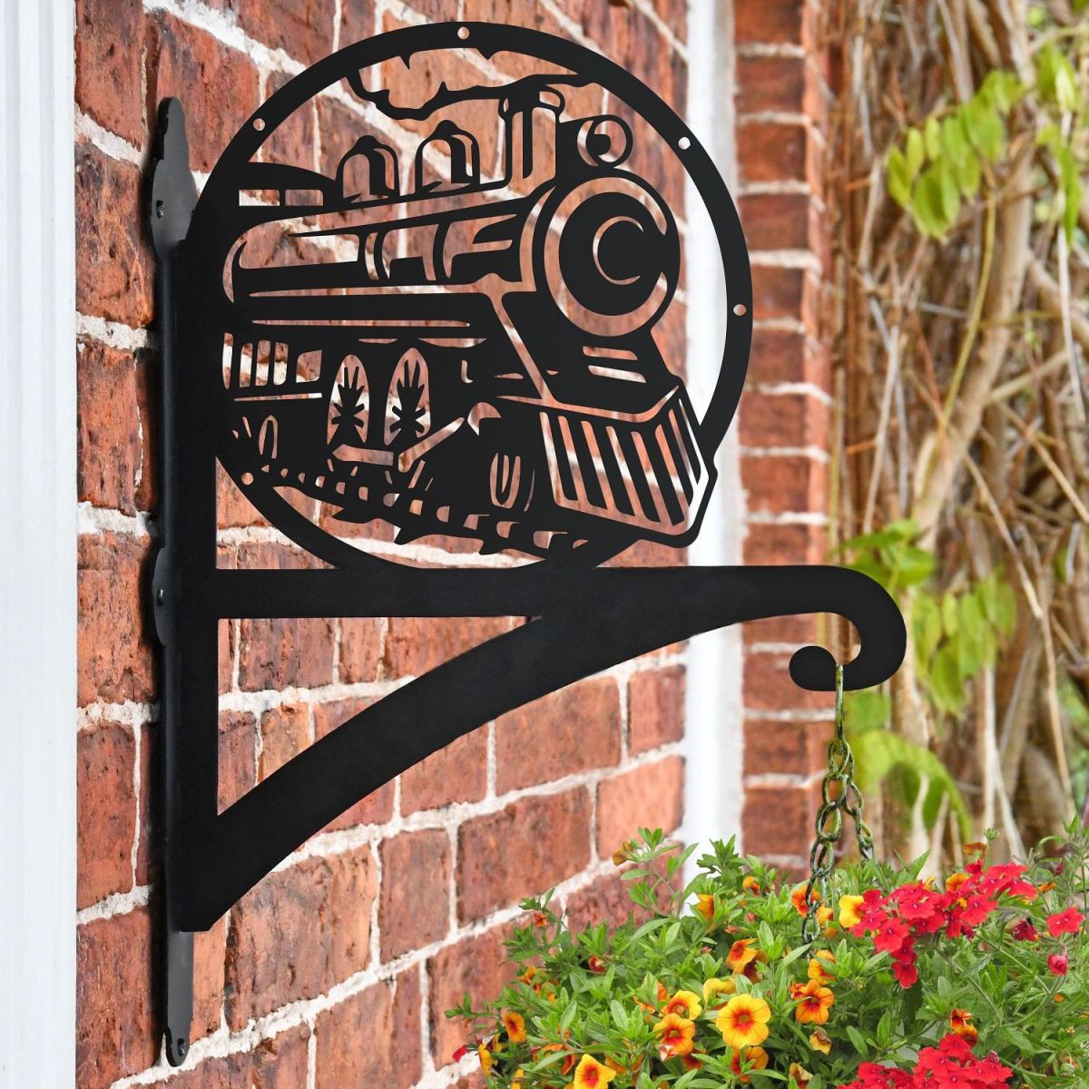 Steam Train Hanging Basket Bracket Pictured Outside
