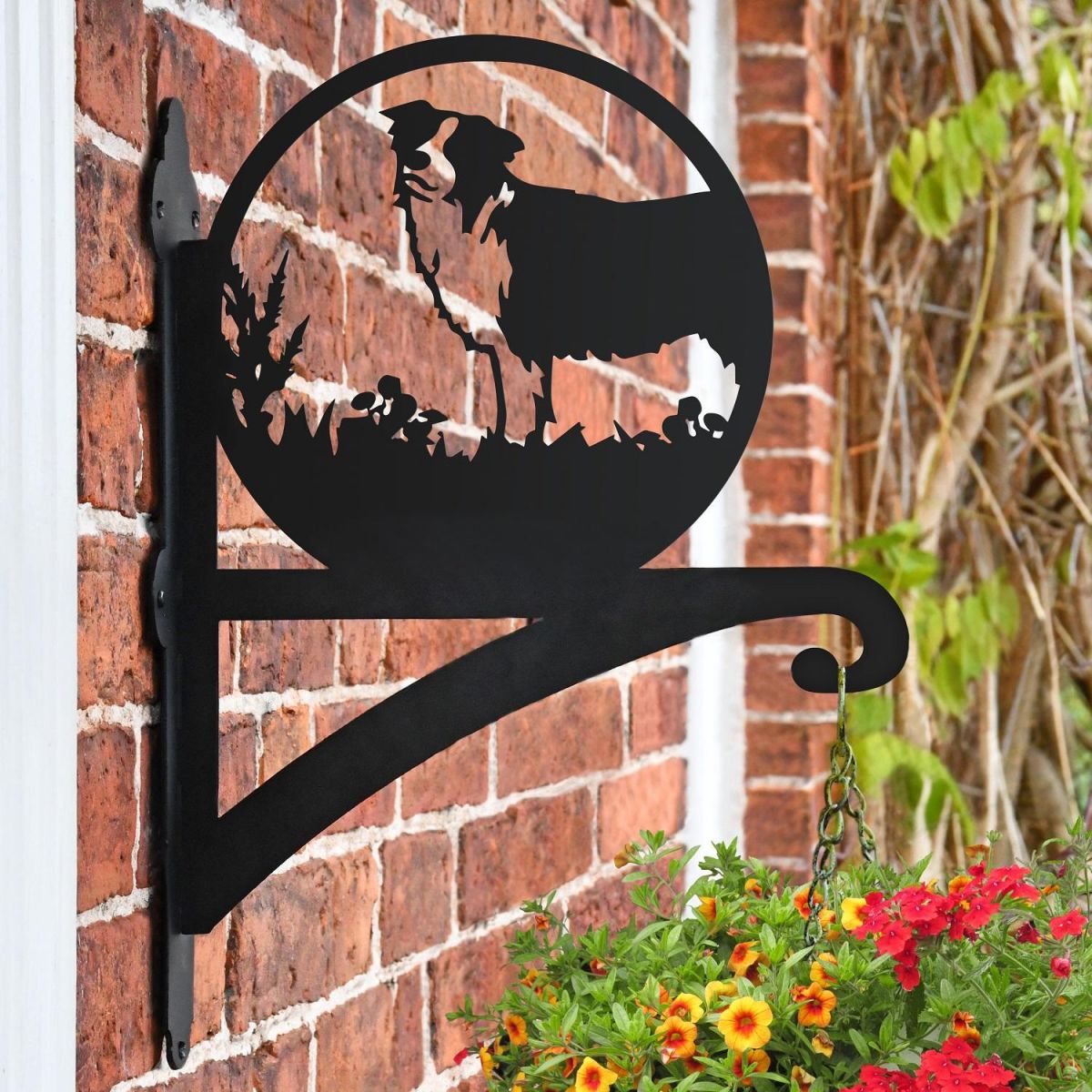 Border Collie Design Basket Bracket on Wall 