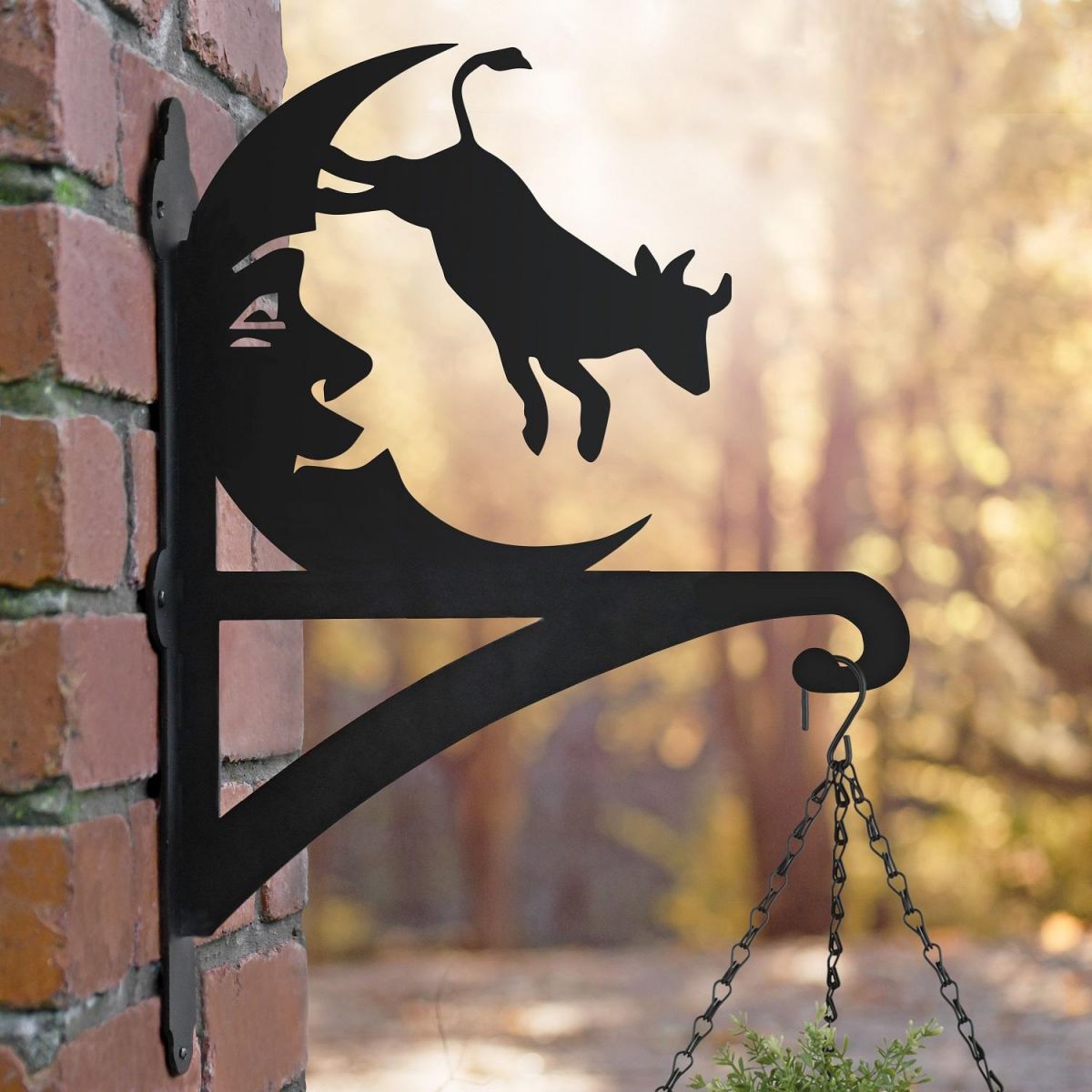 Cow Jumping Over Moon Hanging Basket Bracket Finished in Black