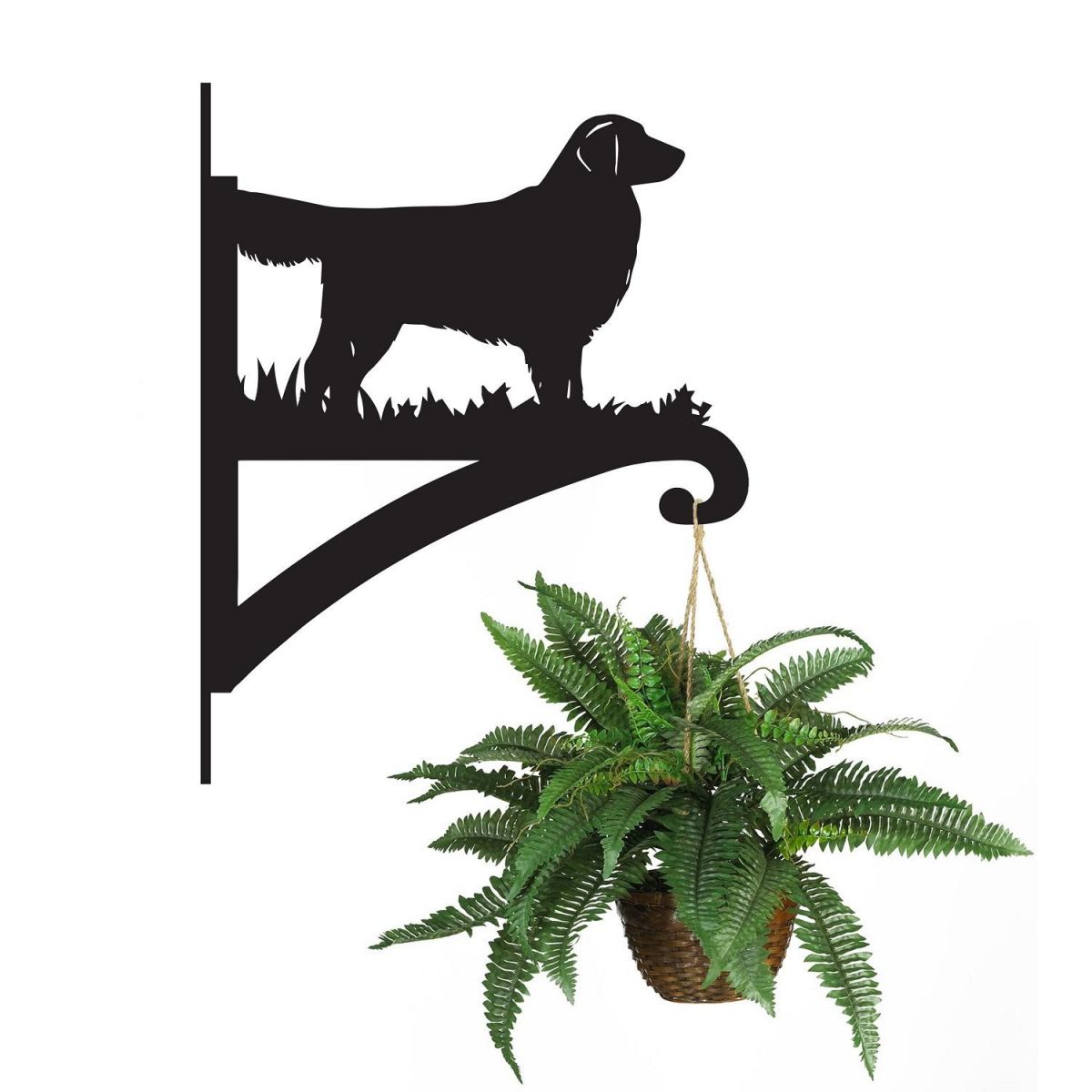 Golden Retriever Hanging Basket Bracket Holding a Plant