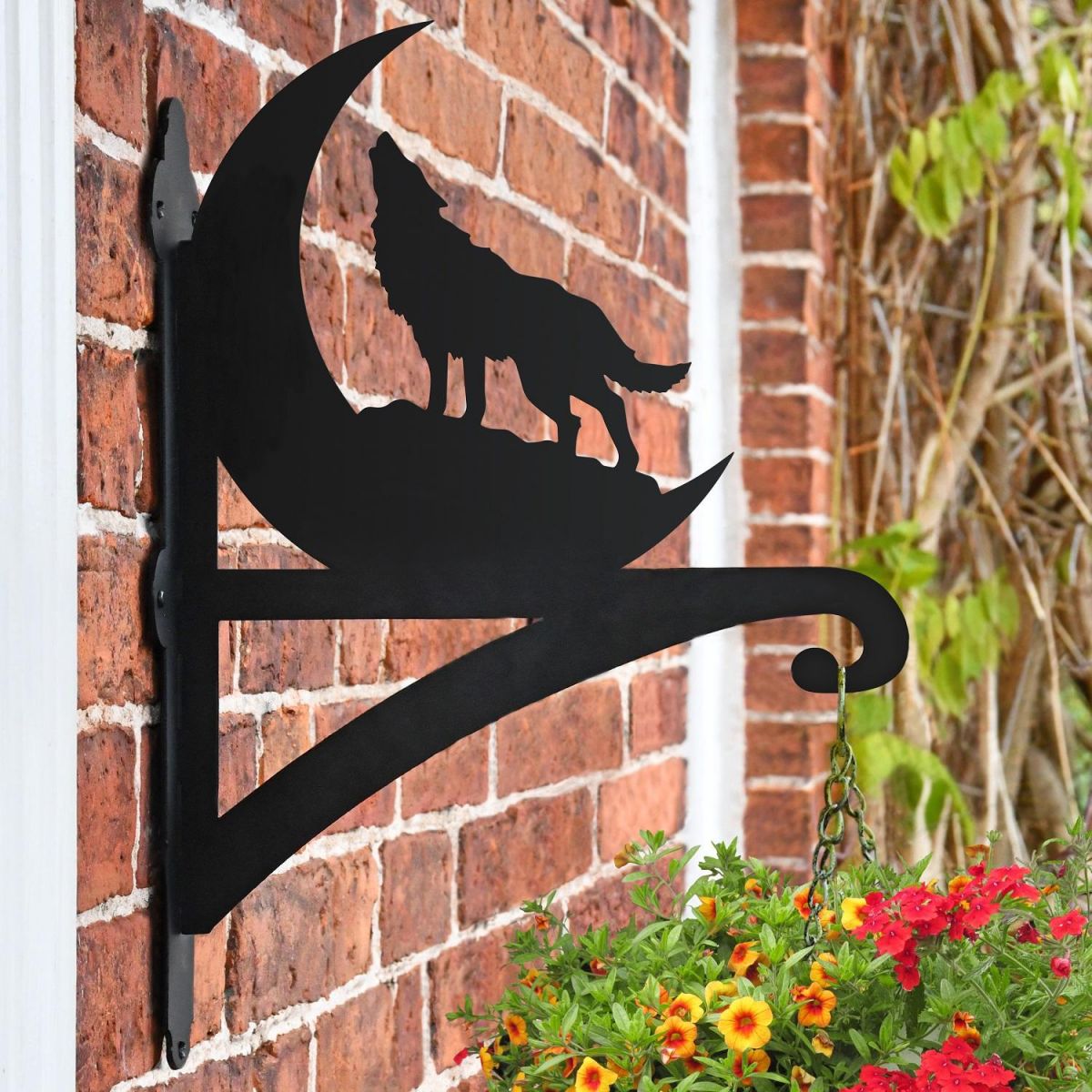 Wolf Hanging Basket Bracket in Situ on a Brick Wall