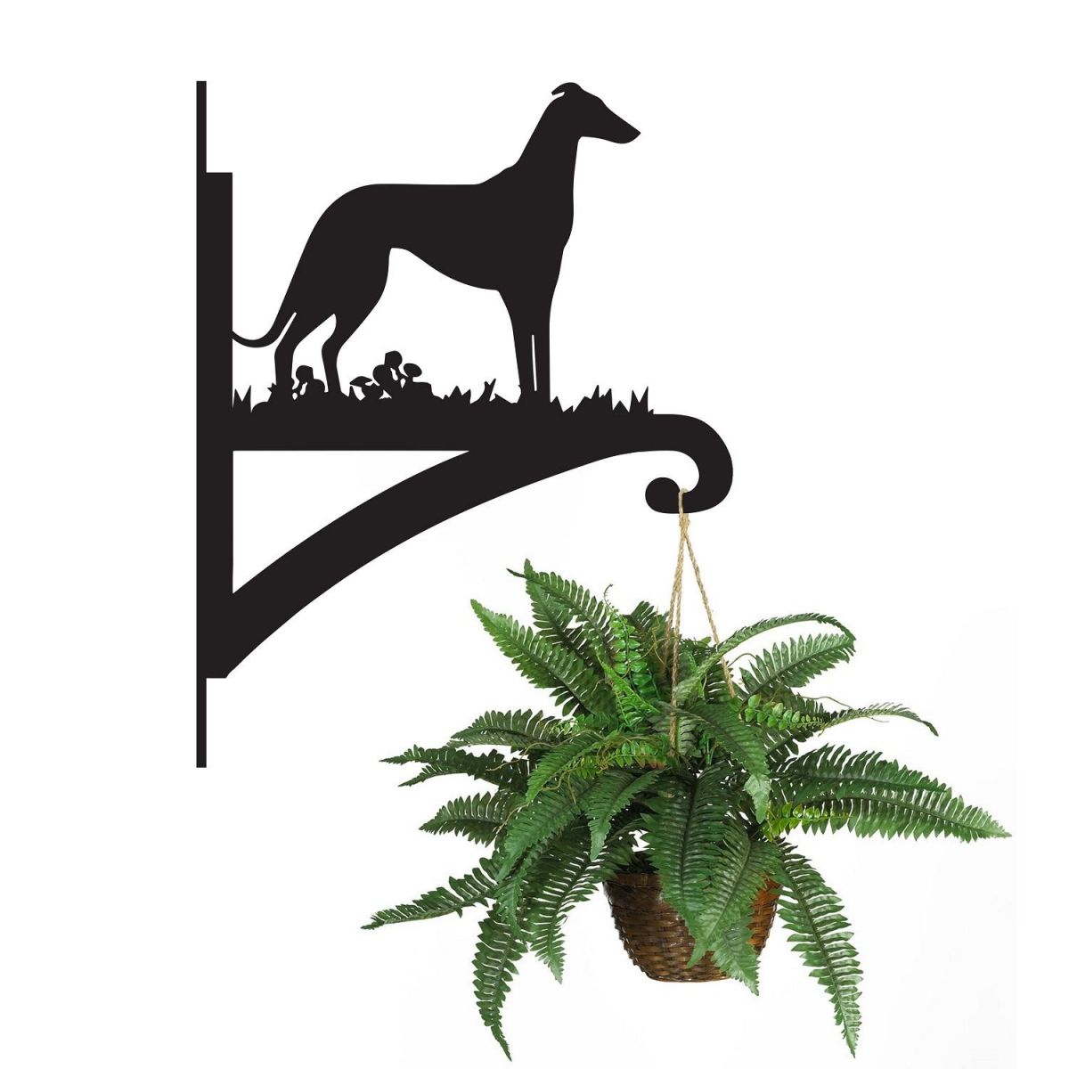 Greyhound Hanging Basket Bracket with Plant