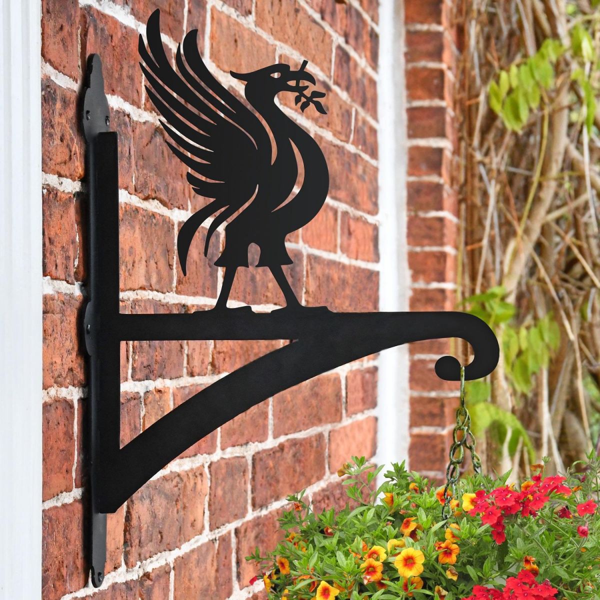 Liver Bird Hanging Basket Bracket on a Brick Wall Liver Bird Hanging Basket Bracket on a Brick Wall