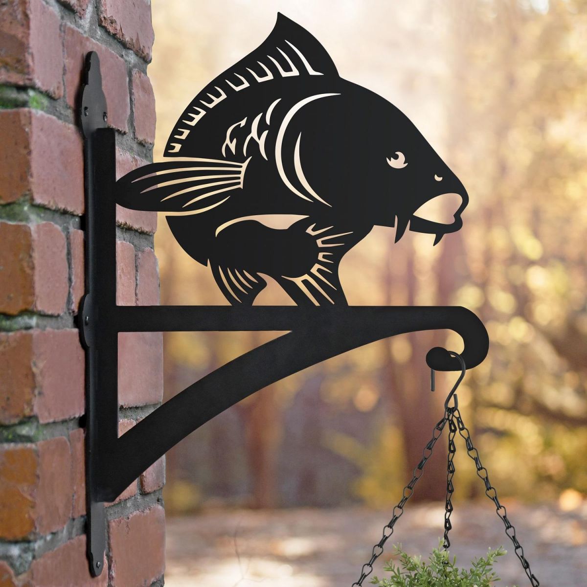 Koi Fish Hanging Basket Bracket in Situ on a Brick Wall Koi Fish Hanging Basket Bracket in Situ on a Brick Wall