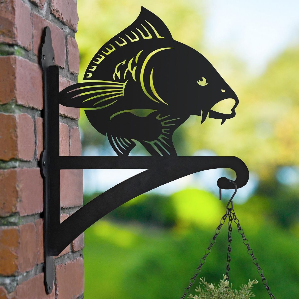 Koi Fish Hanging Basket Bracket in Garden Koi Fish Hanging Basket Bracket in Garden