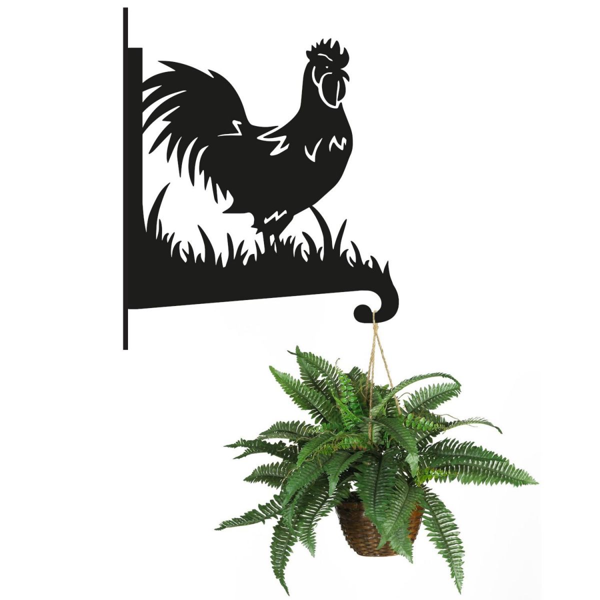 White Background Cockerel Hanging Basket Bracket with Planter
