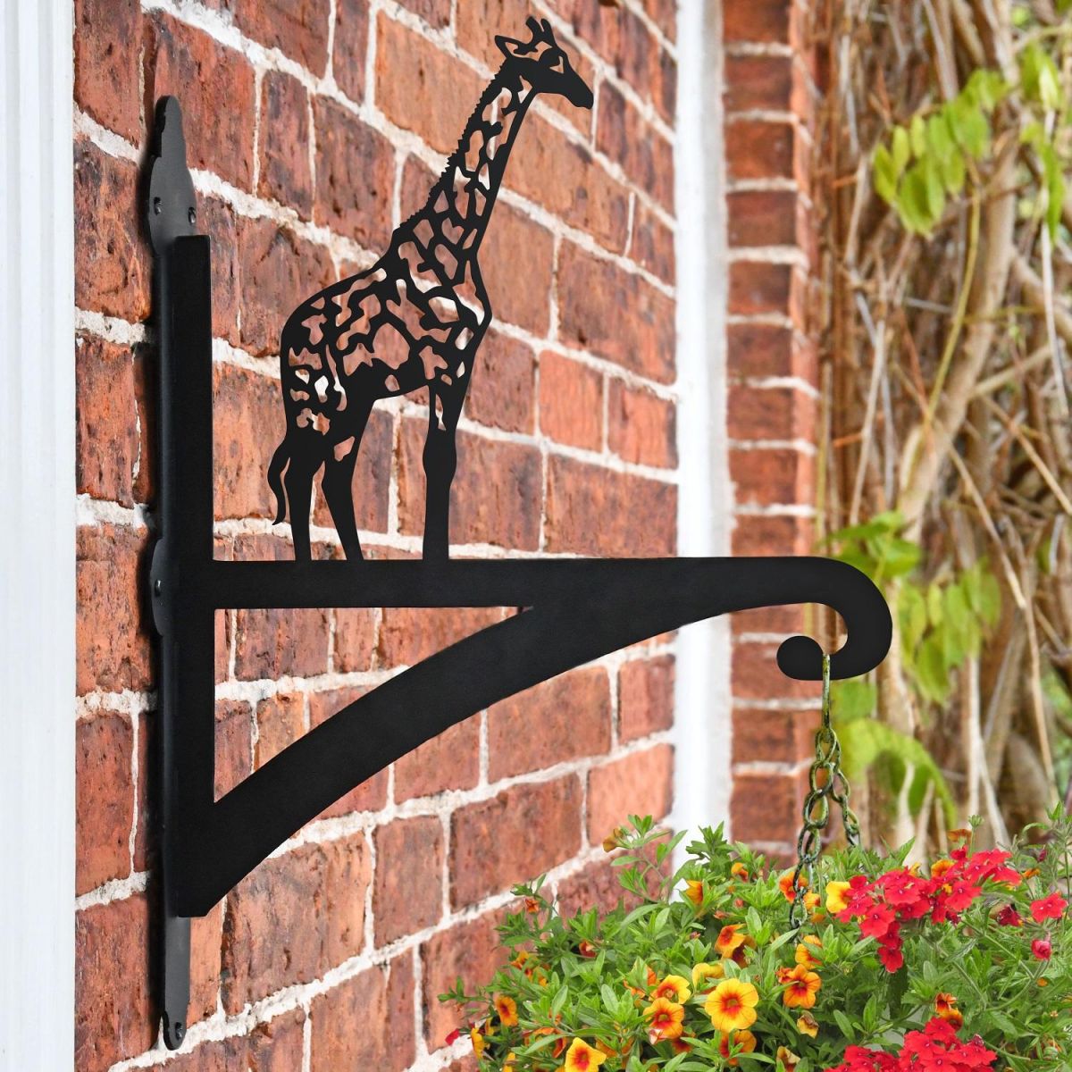 Side View of the Giraffe Hanging Wall Bracket in Situ on a Brick Wall