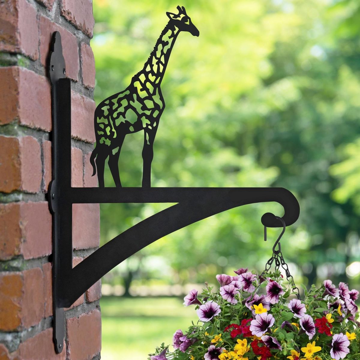 Giraffe Hanging Basket Bracket in Garden Setting