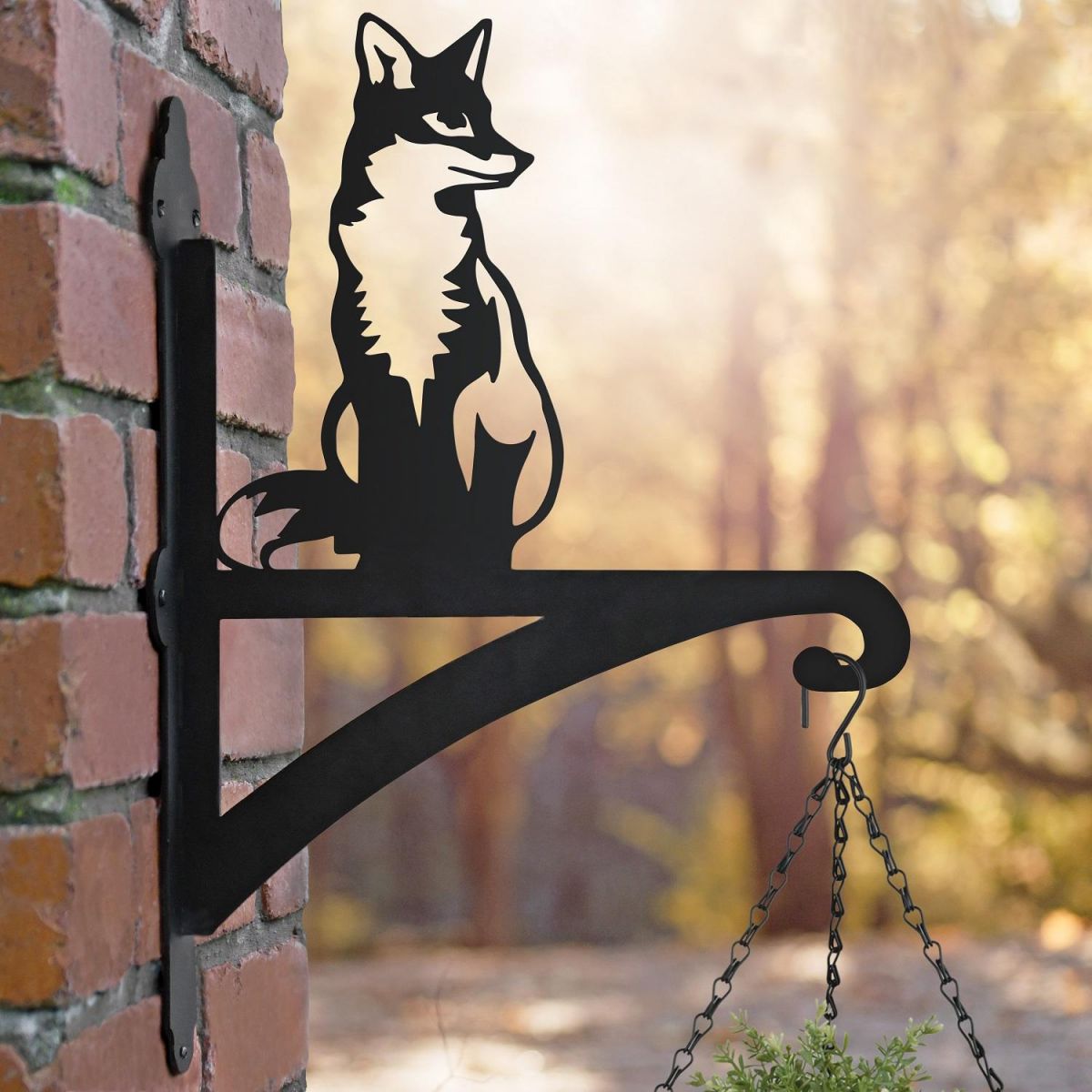 Side View of the Sitting Fox Hanging Wall Bracket in Situ on a Brick Wall