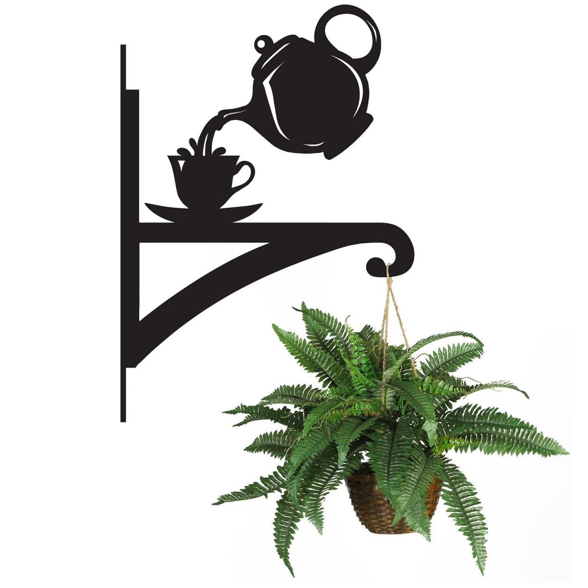 Teapot & Cup Holding a Flower Basket