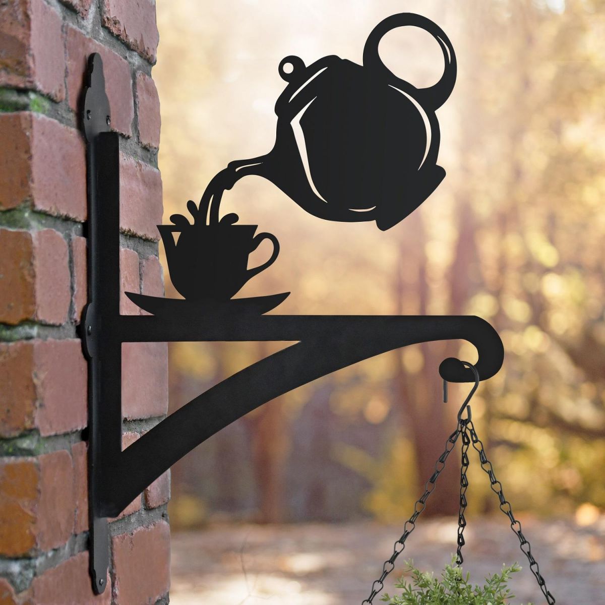 Teapot & Cup Hanging Basket Outside