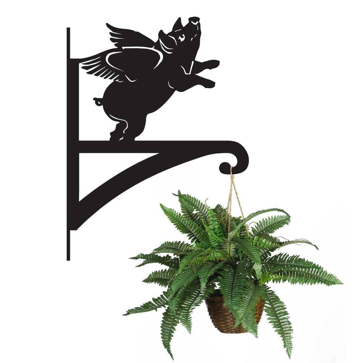  Flying Pig Hanging Basket Bracket Holding a Plant
