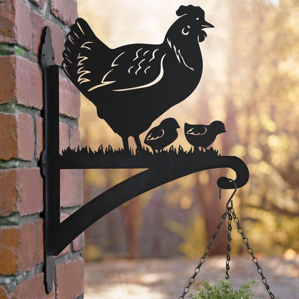 Hen & Chicks Hanging Basket Bracket in Situ on a Brick Wall