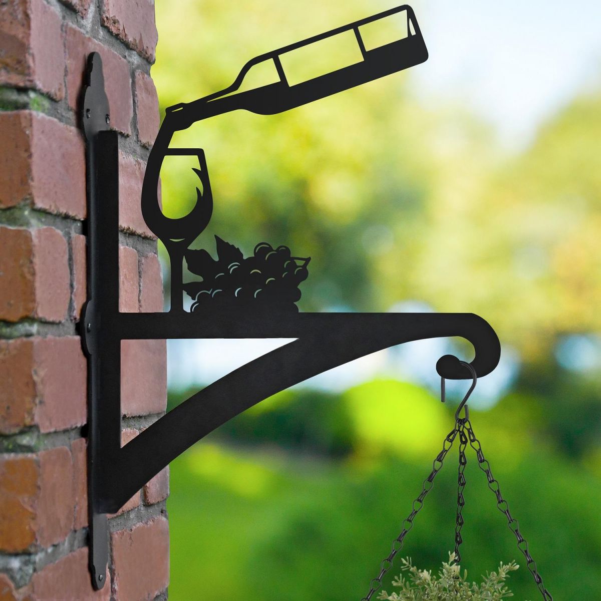 Wine & Glass Hanging Basket Bracket in Garden