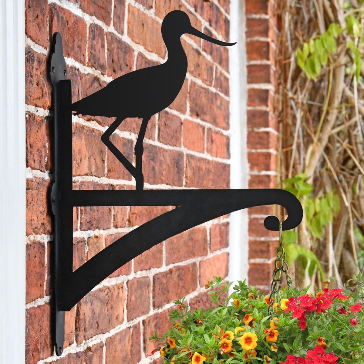 Avocet Bird Hanging Basket Bracket on Brick Wall Avocet Bird Hanging Basket Bracket on Brick Wall