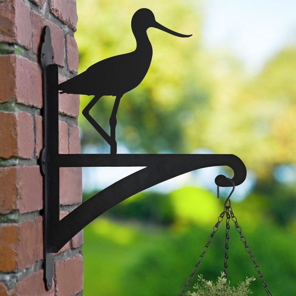 Avocet Bird Hanging Basket Bracket in Garden Setting Avocet Bird Hanging Basket Bracket in Garden Setting