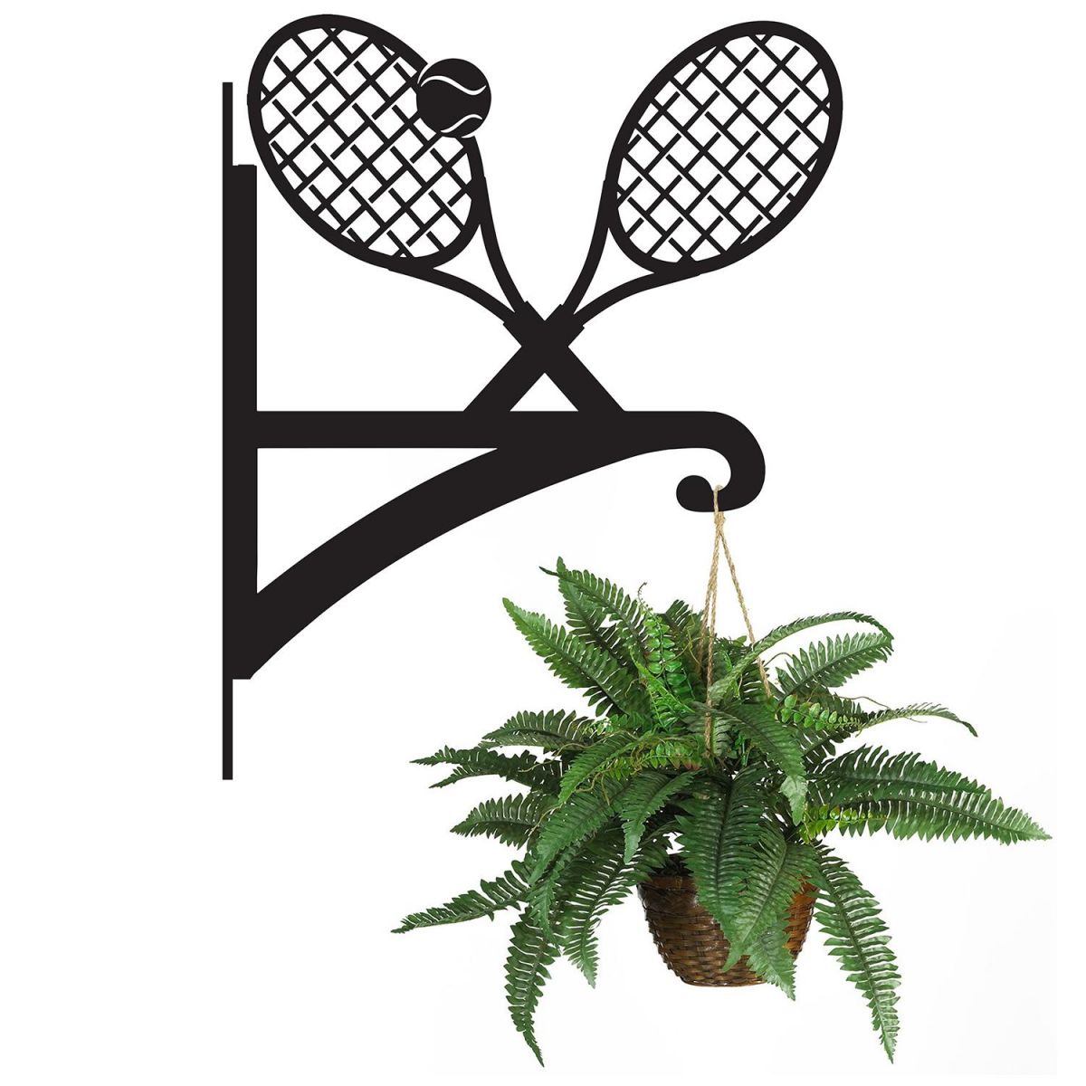 Tennis Racket Hanging Basket Bracket Holding a Flower Basket