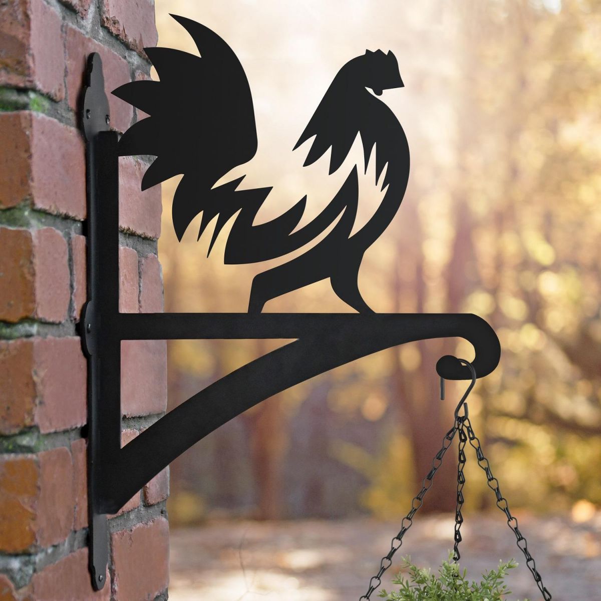 Farm Yard Rooster Hanging Basket Bracket Mounted
