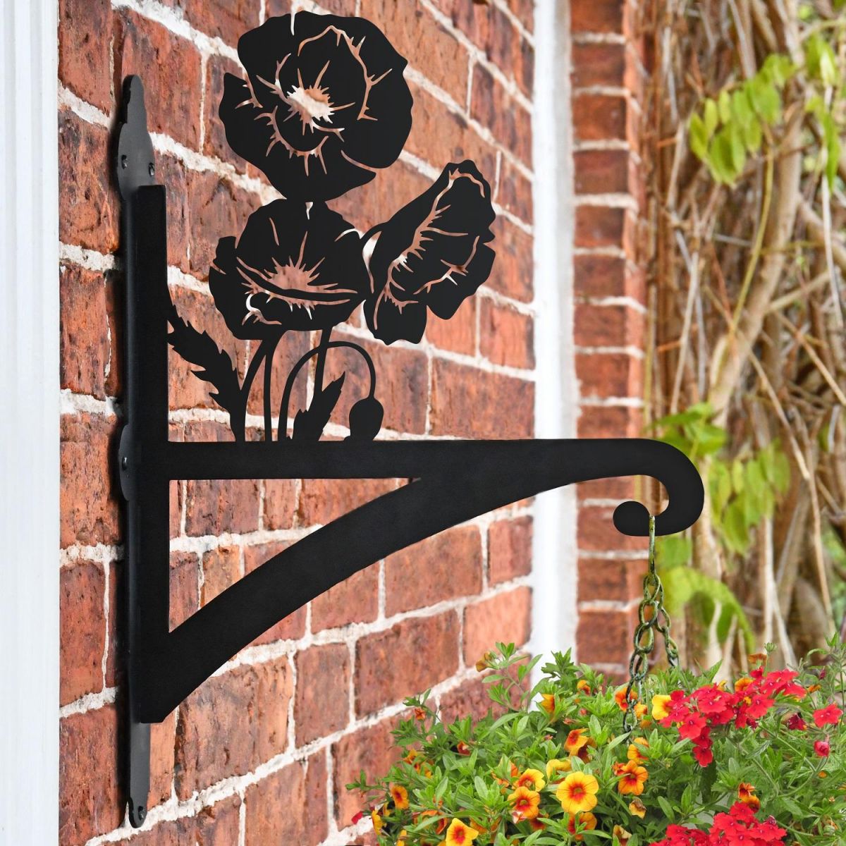 Cluster of Poppies Bracket on Garden Hanging Basket Bracket