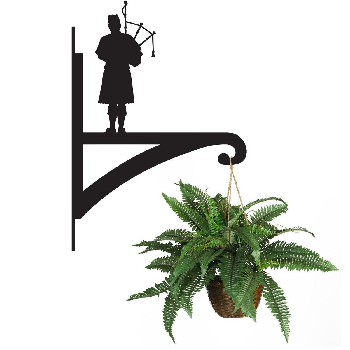 Scottish Bagpiper Hanging Basket Bracket holding a Flower Basket Scottish Bagpiper Hanging Basket Bracket holding a Flower Basket