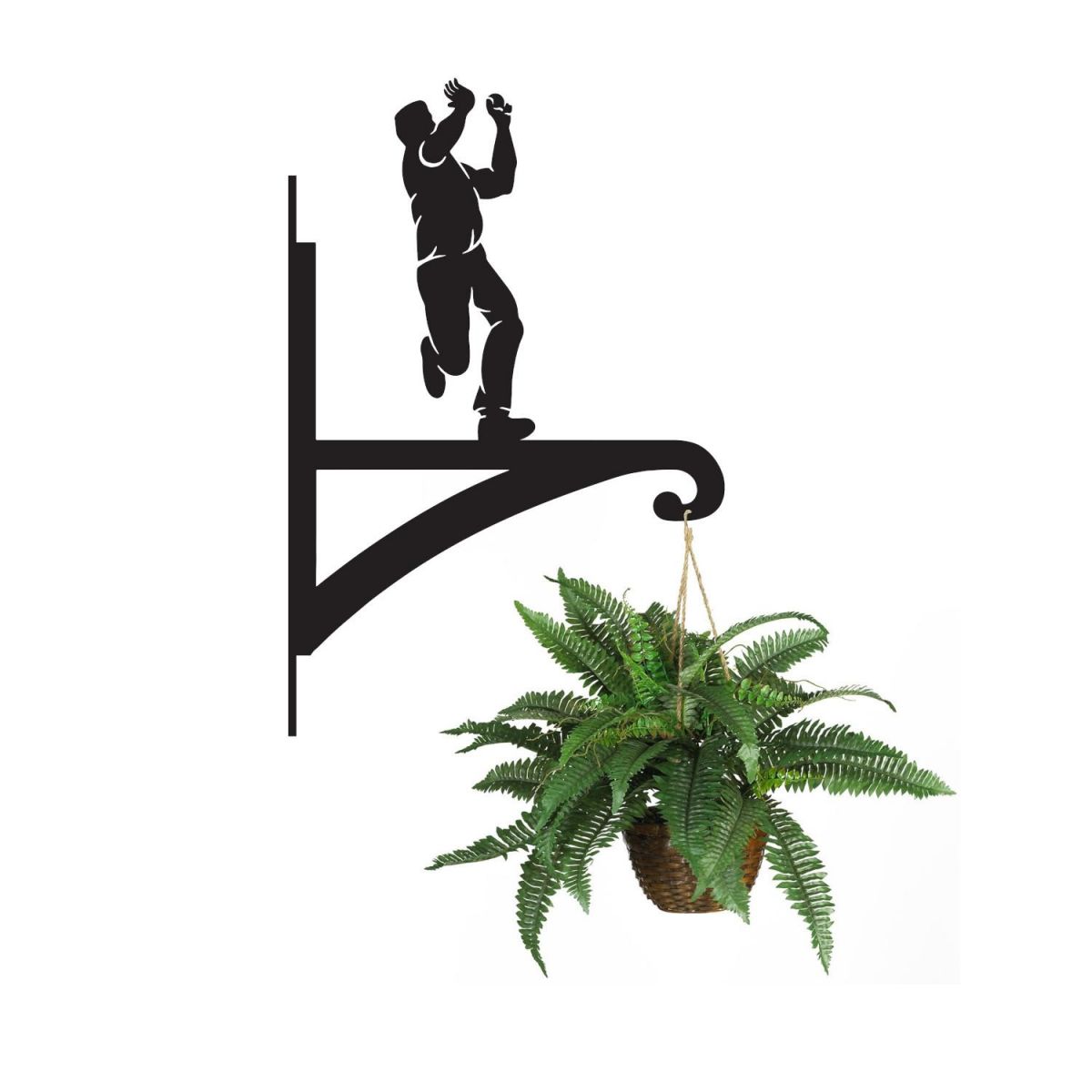 Cricket Bowler Hanging Basket Bracket Mounted with Planter  Cricket Bowler Hanging Basket Bracket Mounted with Planter