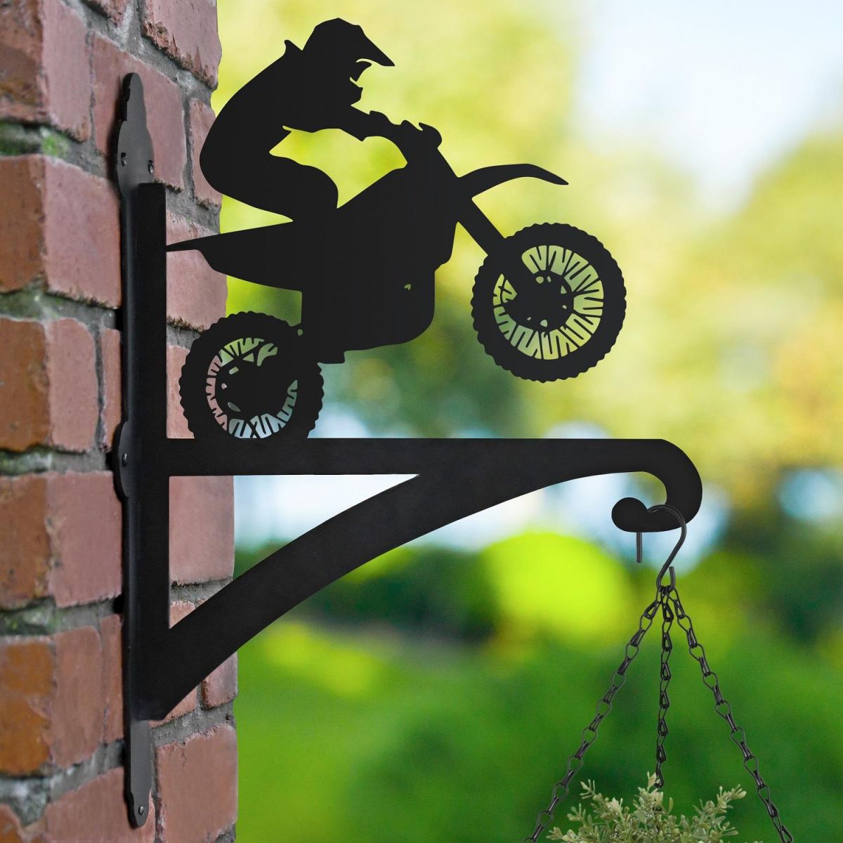 Dirt Bike Hanging Basket Bracket on Brick Wall 