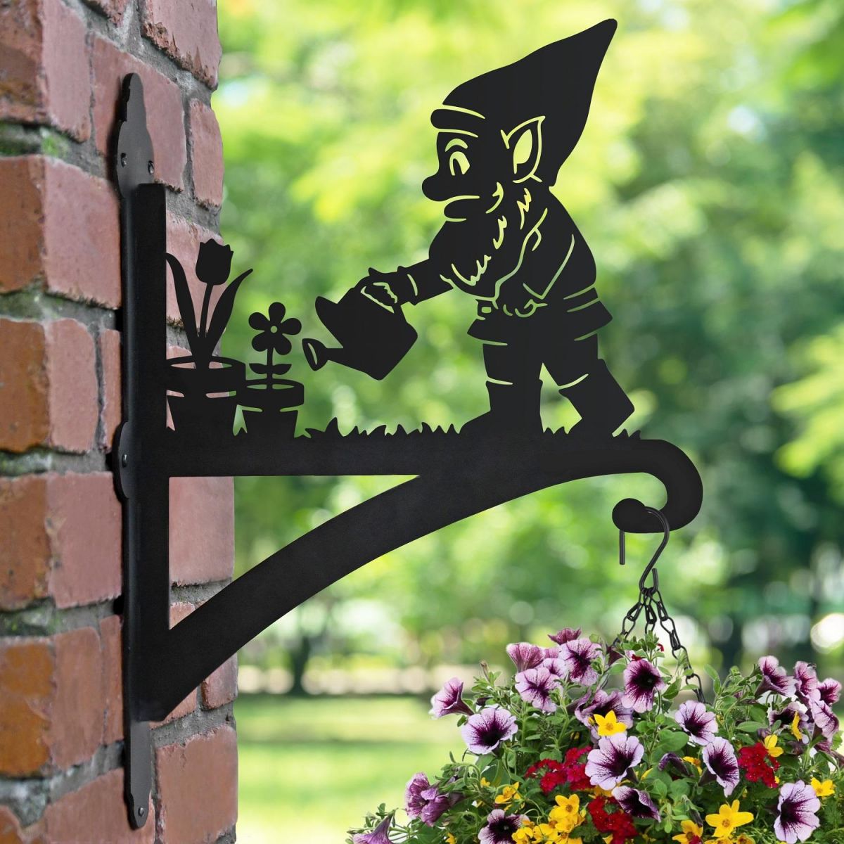 Garden Gnome Iron Hanging Basket Bracket 